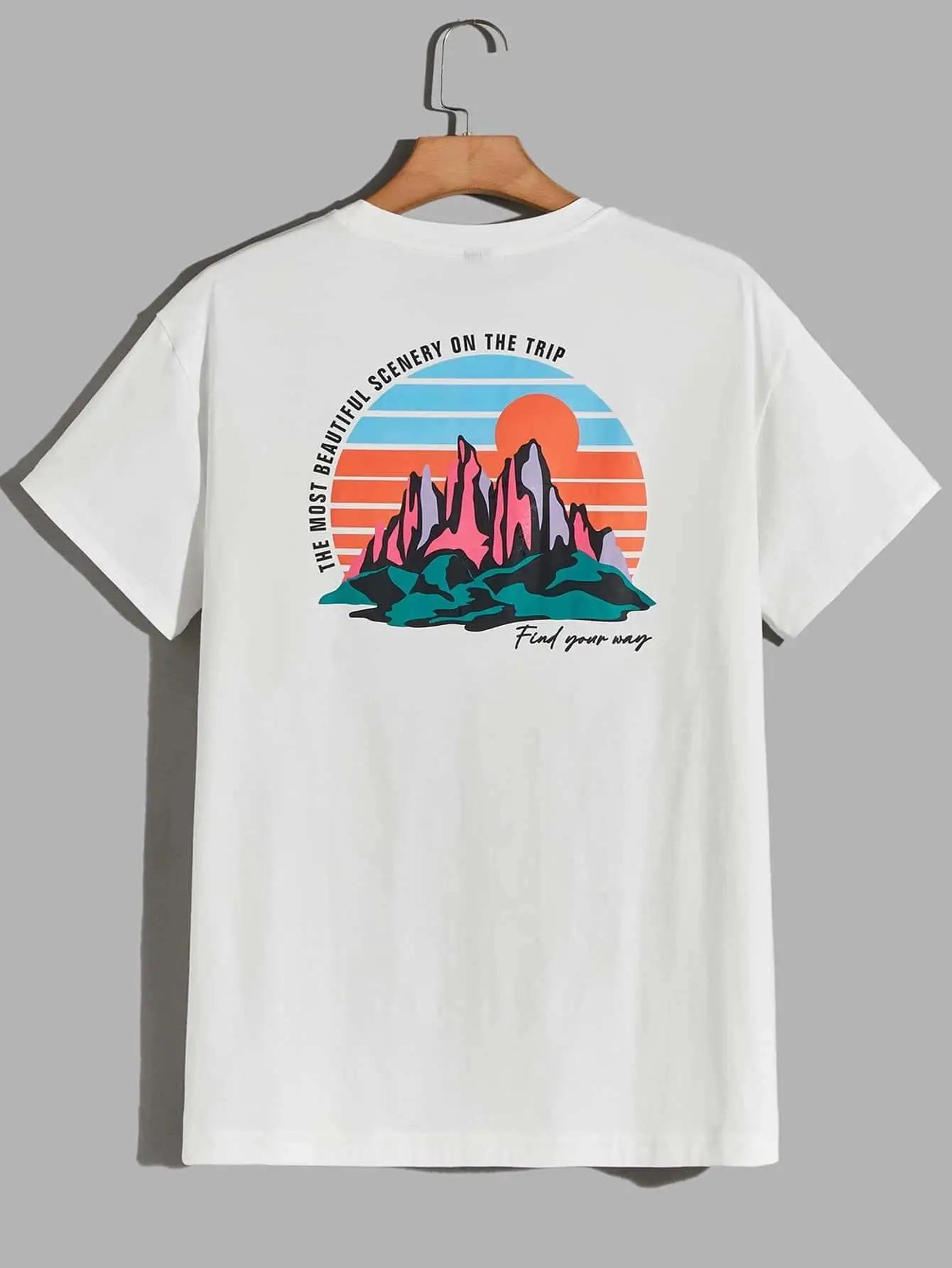 

Футболка с принтом «Самый красивый пейзаж в путешествии», мужская свободная летняя футболка большого размера, уличная дышащая хлопковая одежда в стиле хип-хоп XXXXXL чёрный