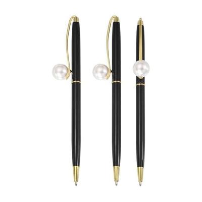 PATIKIL 3pcs Pearl Decorative Metal Ballpoint Pens, 1.0mm Pearl Ball Pens for Wedding, Note-Taking, Journaling, Gifts, Office Use, Black, Elegant