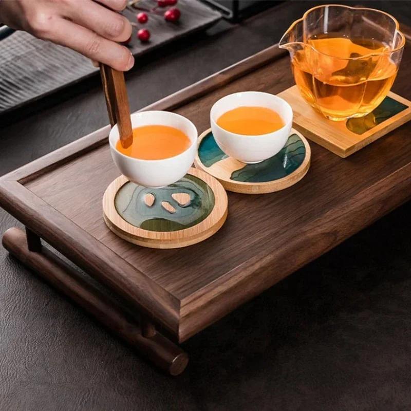 Bamboo Tea Coaster Round Square Kung Fu Tea Mat 3D Craft Non-slip Insulated Tea Tray Home Coffee Coaster Teaware Accessories