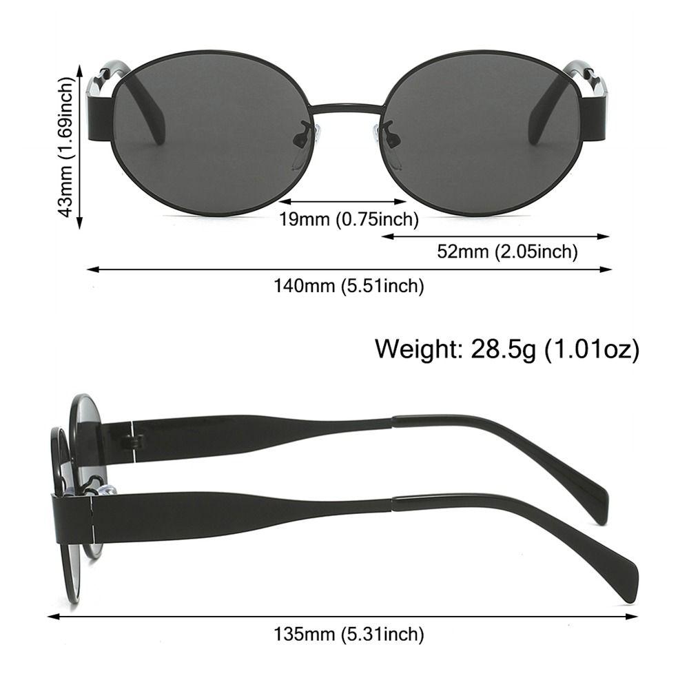Vintage Metal Frame Oval Sunglasses Uv400 Protection Punk Sun Glasses Black Shades For Women & Men