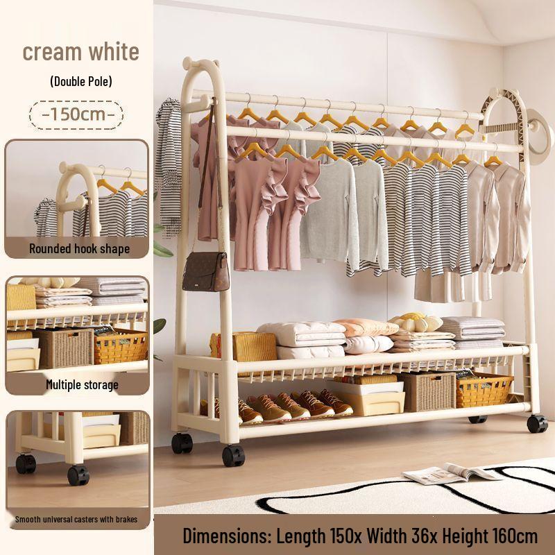 Movable Floor-Standing Coat and Clothes Rack for Bedroom Use