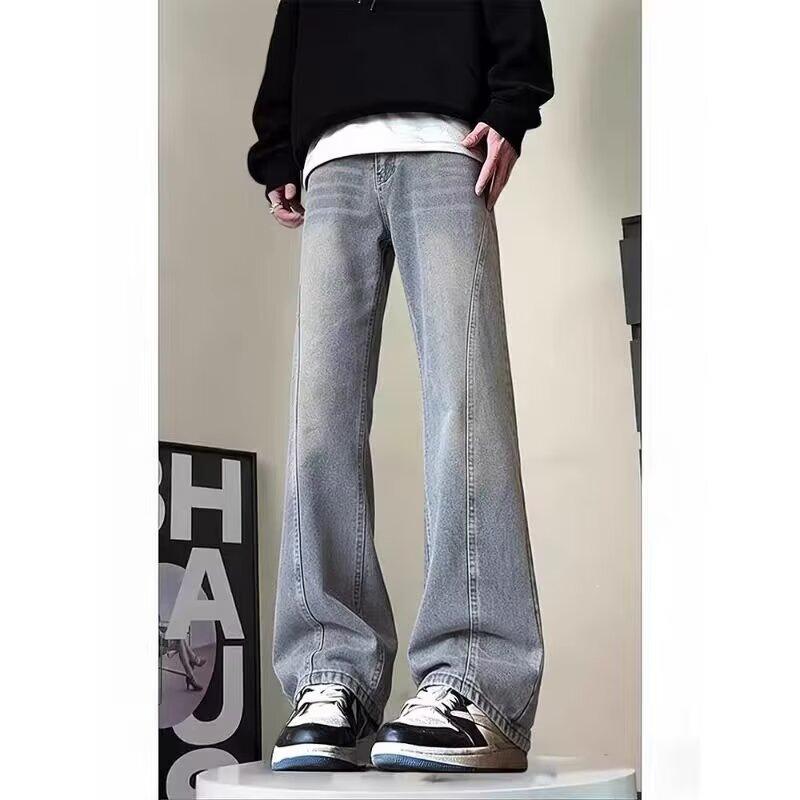 American high street washed jeans men's summer trendy brand loose casual pants old micro-straight trousers