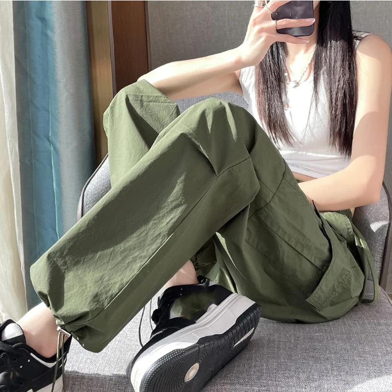 Fashion Women Joggers Pants Casual Chic Straight Cargo Pants Elastic High Waist Streetwear Slim Trousers Summer Thin