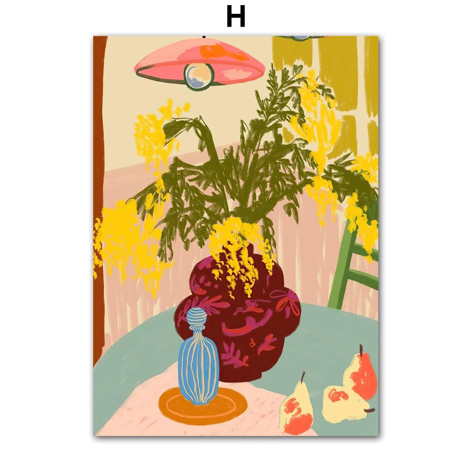 Kolorowa Dziewczyna Kwiat Tygrysi Liść Ilustracja Sztuka Ścienna Obraz na Płótnie Abstrakcyjne Plakaty i Druki Obrazy Dekoracja Pokoju Hotelowego Baru