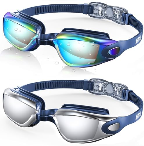 Aegend Swim Goggles 2-Pack No Leaking Anti-Fog UV Protection Mirrored Adult Men Women Wide View Outdoor