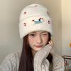 Korean Version of Cute Cartoon Apple Puppy Label Knitted Hat for Women In Autumn and Winter Warm and Sweet Little Woolen Hat Showing Face