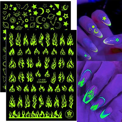 Nail Sticker Fluorescent Effect Glowing In Dark Good Adhesion Luminous Nail Stickers Flame Butterfly Star Slider for Manicure