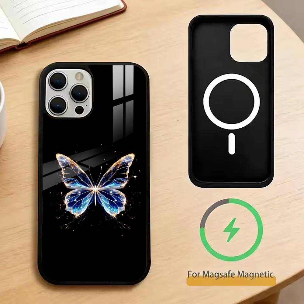 Glow In The Dark Butterfly Phone Case For iPhone17,16,15,14,13,12,11 Plus,Pro Magnetic For Magsafe Wireless Charging