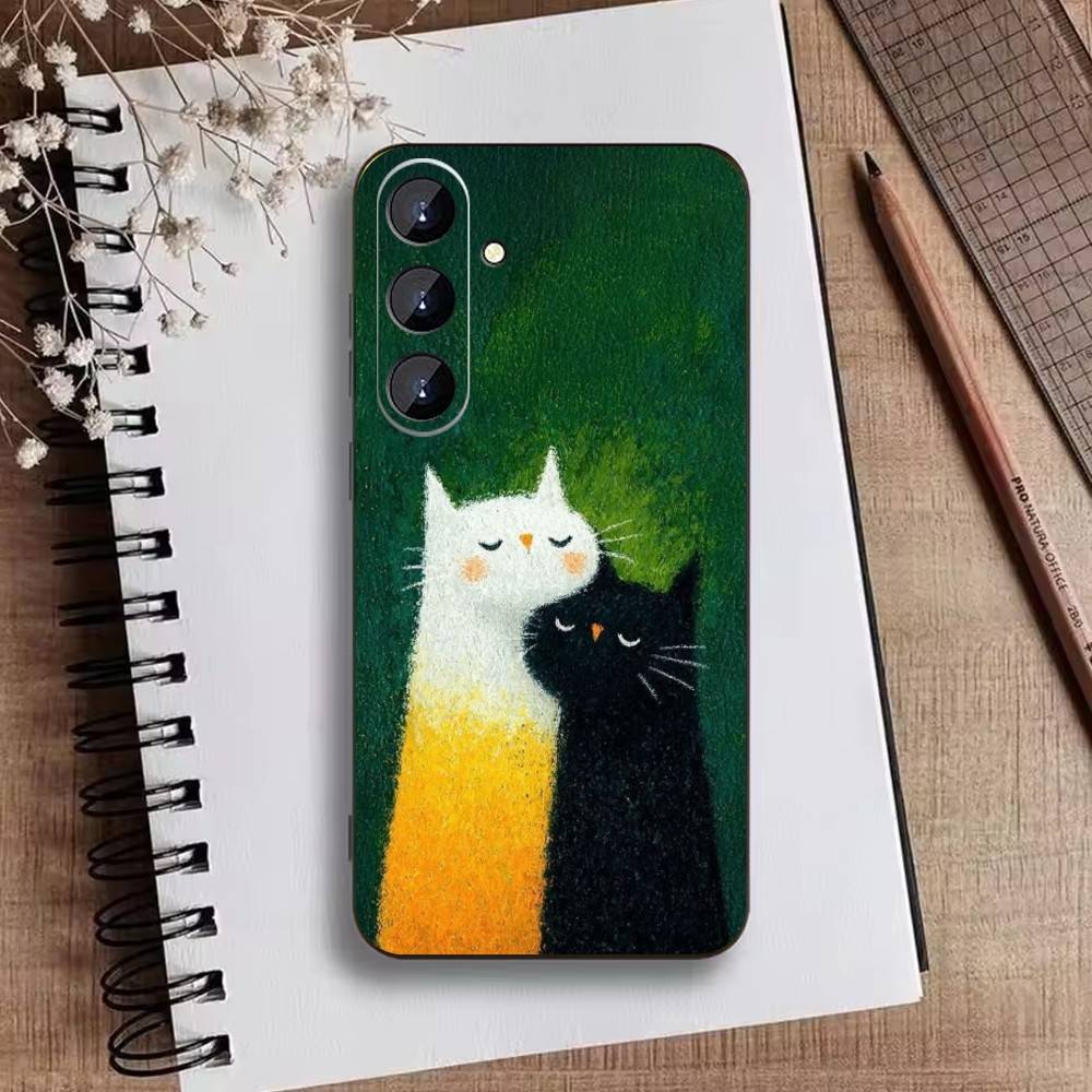 Cute Cat Funny Phone Case For Samsung Galaxy A73,21,22,32,71,53,52,51,80,5G Soft Black Cover