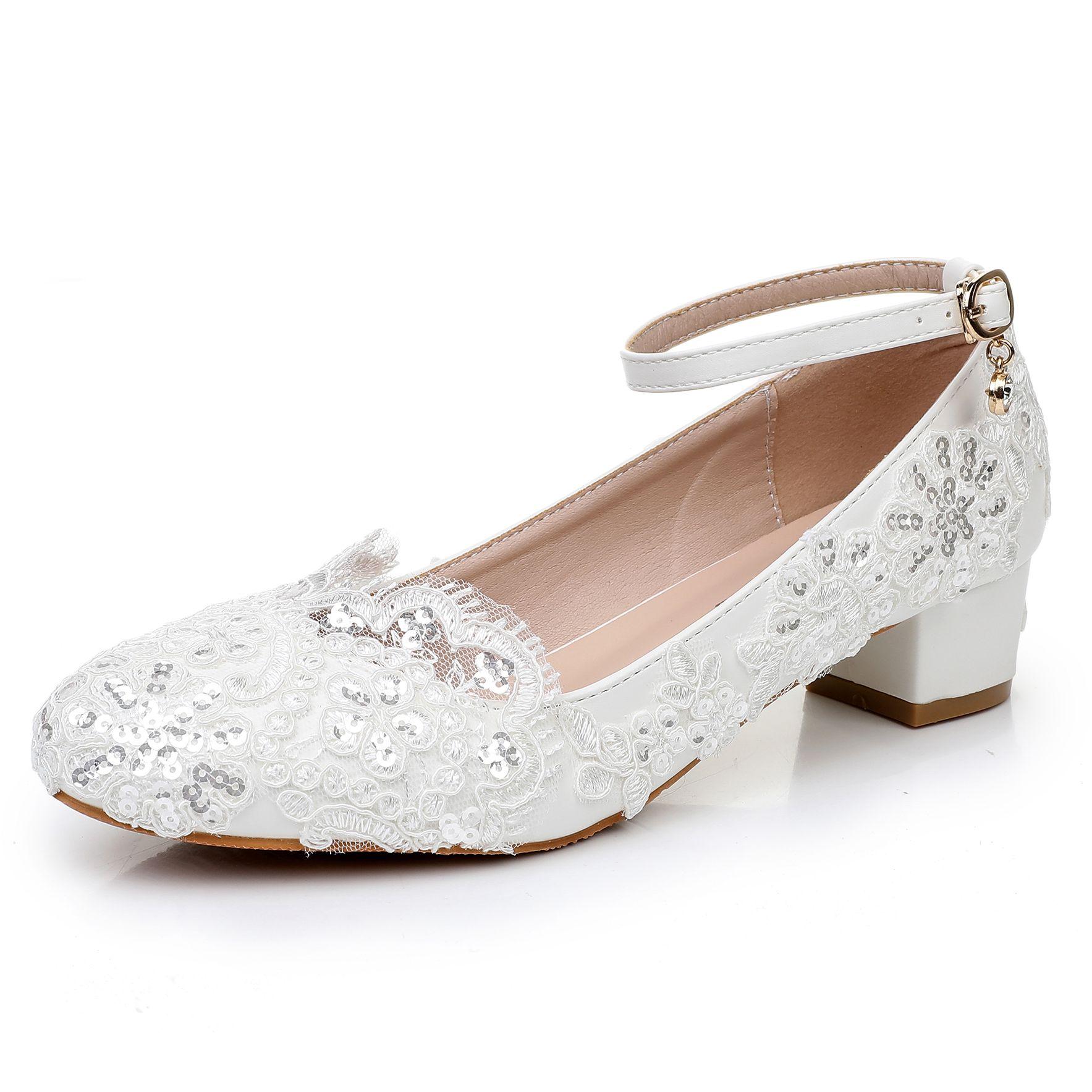 

Crysta Queen женские белые кружевные свадебные туфли с блестками на высоком каблуке для вечеринки с круглым носком на заказ 37 белый