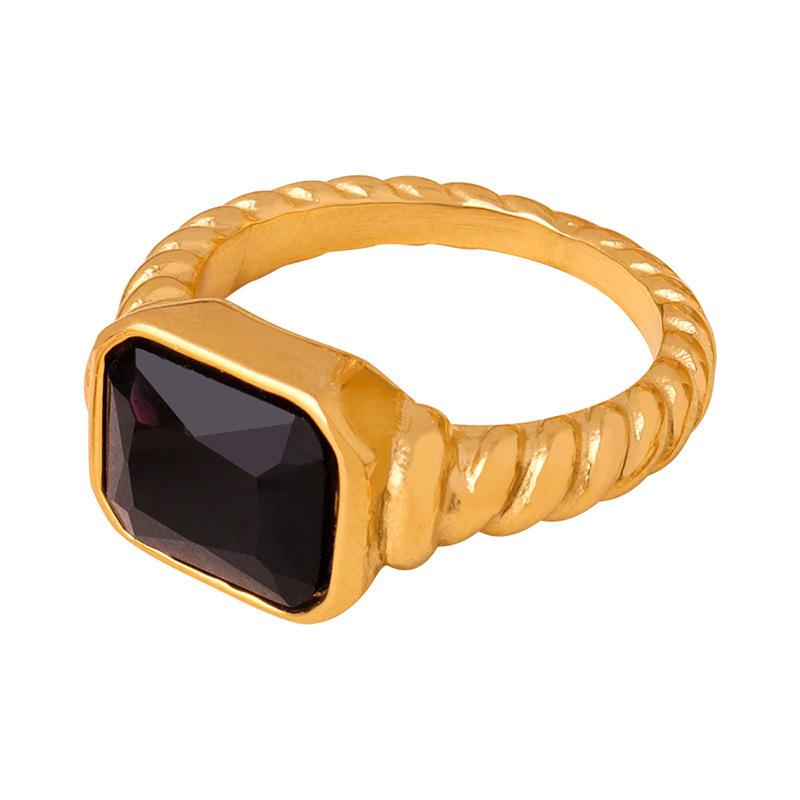 18K Gold Plated Square Multi-color Crystal Chunky Rings Stainless Steel Hypoallergenic Texture CZ Zircon Knuckle Ring Anillos