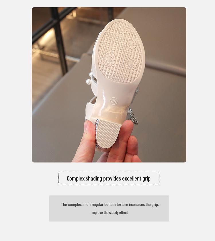 Girls' Pearl Bow High-Heel Sandals - Versatile and Fashionable Princess Shoes for Summer and Dance Performances