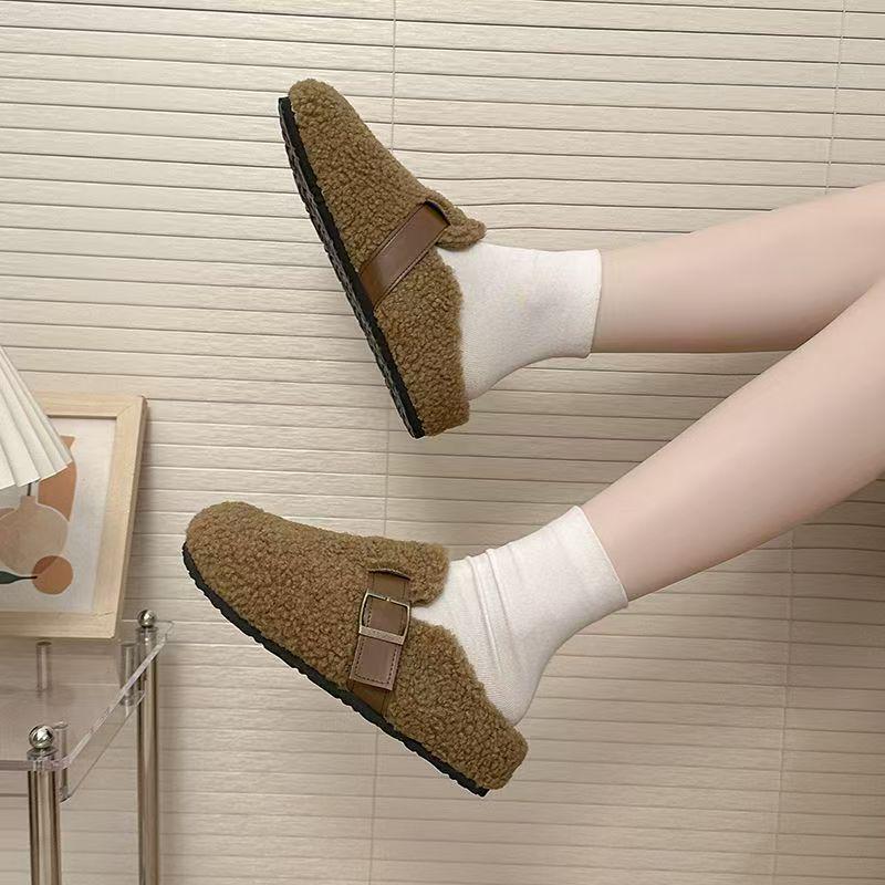 Women's Fluffy Korean Style Slip-on Thick Sole Cotton Slippers 2025 - Winter Collection