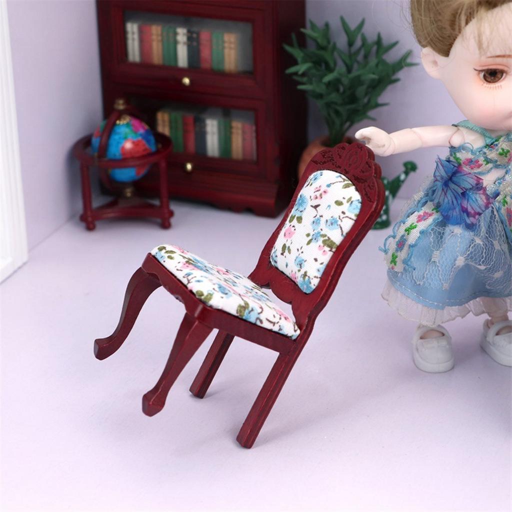 1:12 Dollhouse Chair Simulated Wooden Dollhouse Miniature Chair Model Furniture Accessories Gift