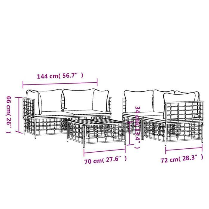 VidaXL Salon de jardin 5 pcs avec coussins anthracite résine tressée, ensemble de salon, ensemble de salon d'extérieur, 3186703