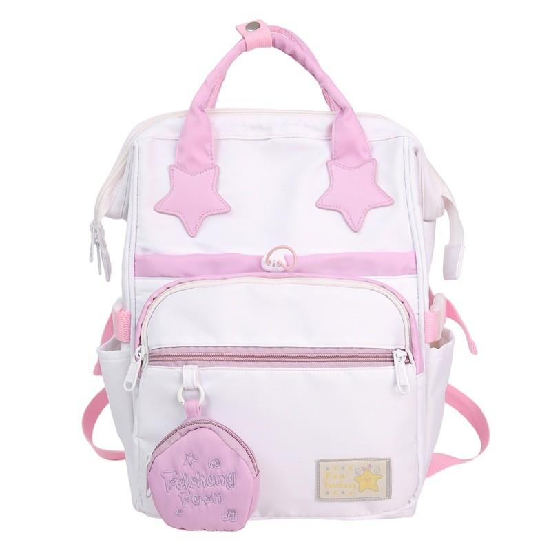 Star Splicing Cute Design Student Backpack With Coin Purse For Daily Use