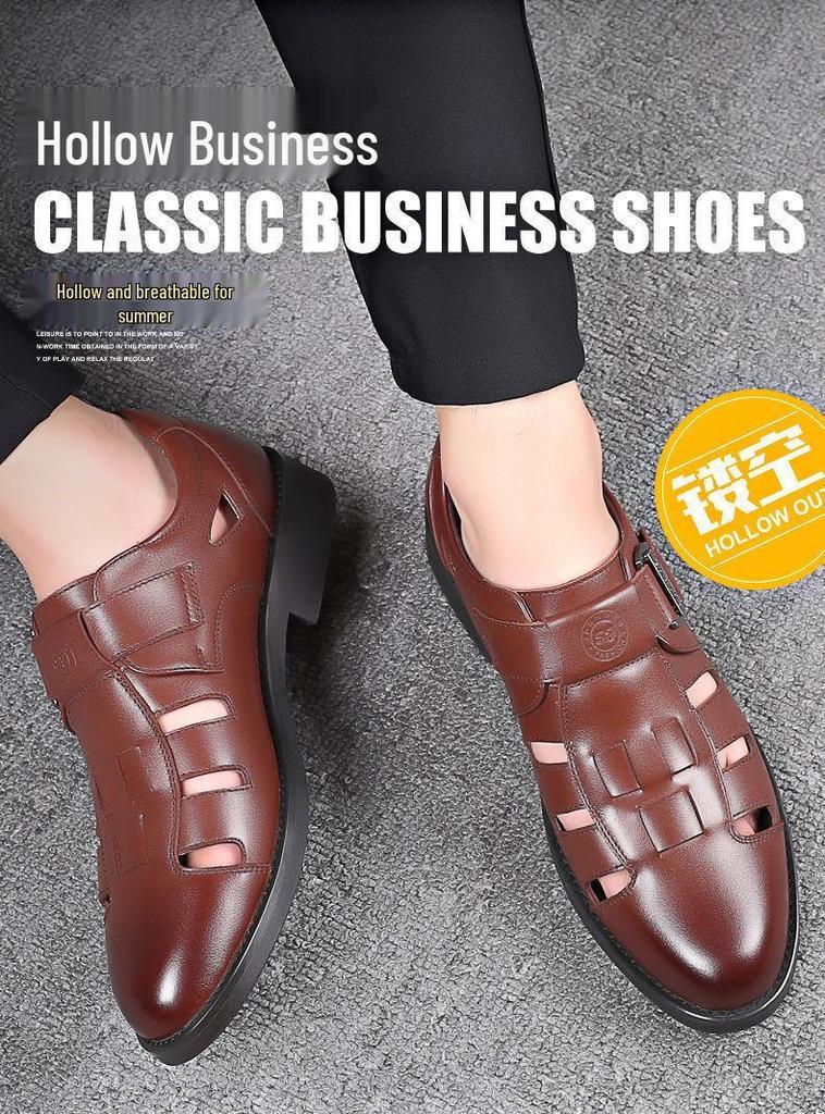 Men's 2025 Summer Closed-Toe Leather Sandals – Breathable, Hollowed Design, Perfect for Elderly Dads