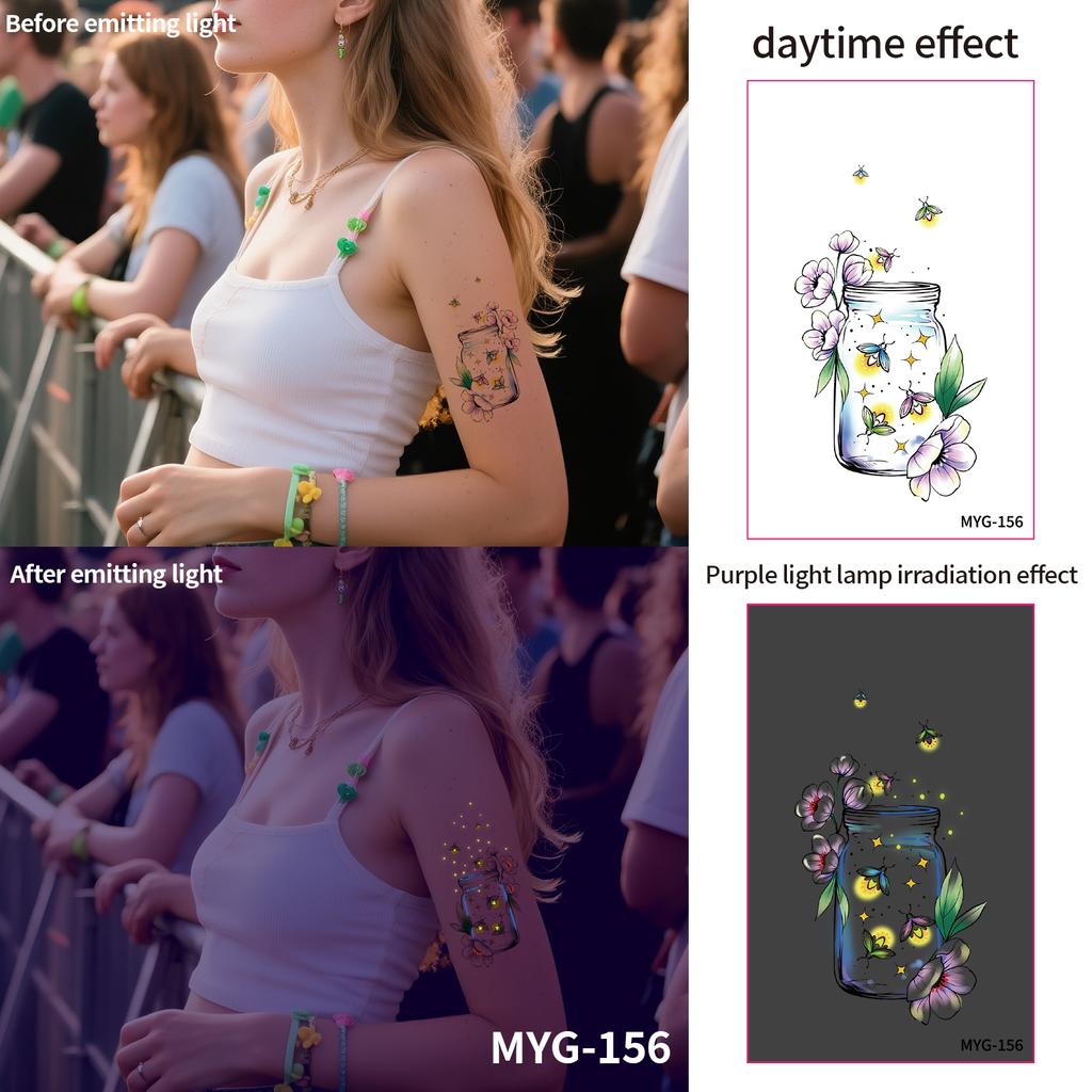 UV Reactive Water Transfer Temporary Tattoos Glow-in-the-Dark for Night Parties Sexy Style for Face Body Application Paper