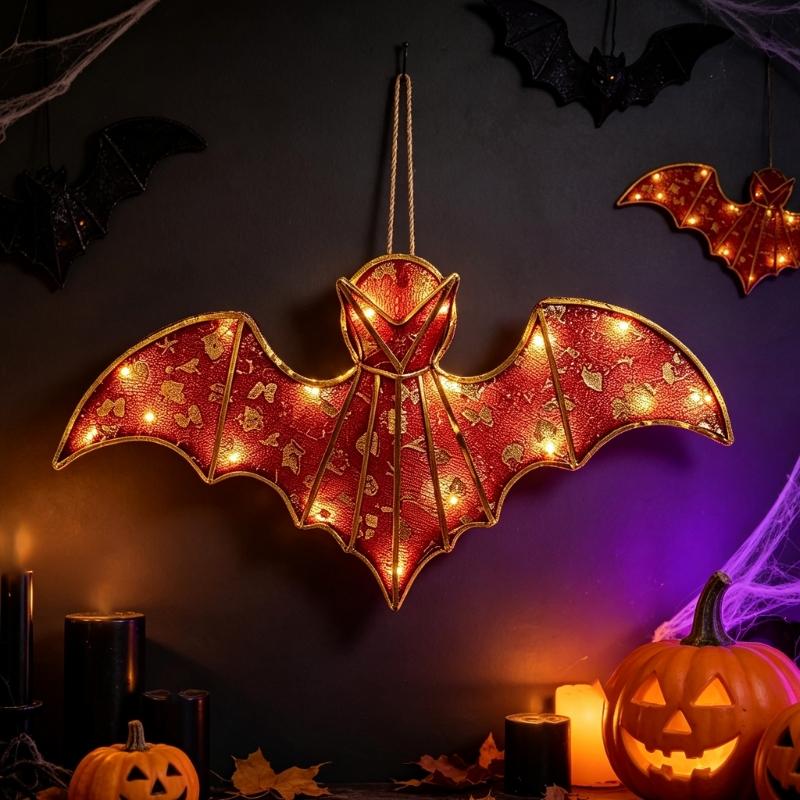 Metal Bat Halloween Decoration Hanging Accent with Loop for Entryway Party Table Display and Home Window Indoor Use
