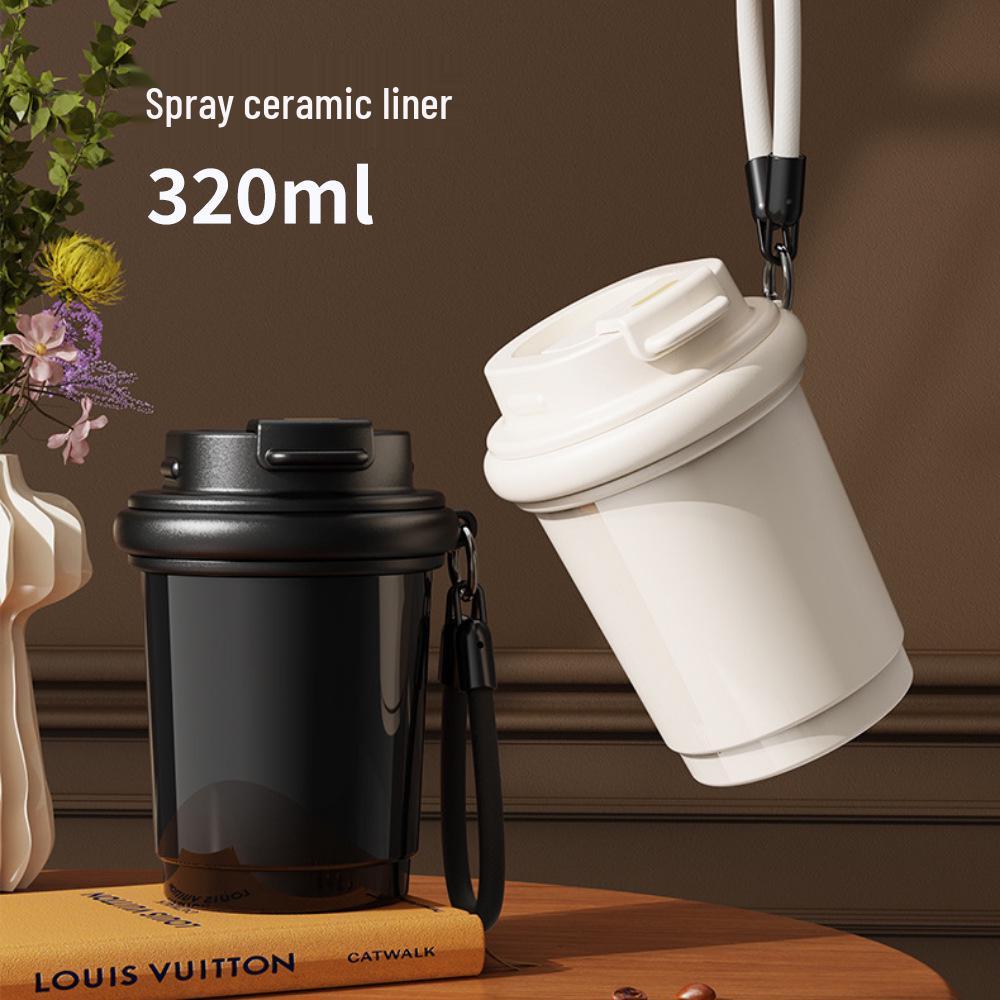 Compact Ceramic-Lined Coffee Thermos for Women - Stylish Stainless Steel Insulated Cup
