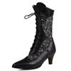 Autumn Spring Mid-calf Boots Women Fashion White Black Boot Elegant Lace Low Heels Lace-up Party Shoes for Girls Big Size 45 48