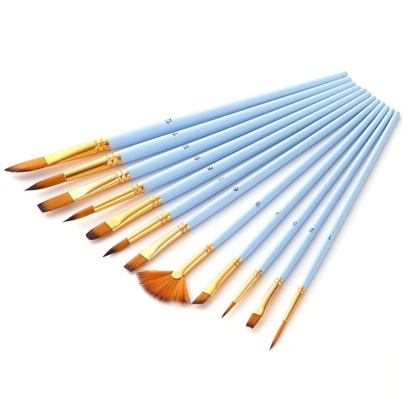 12 Pcs Artist Paint Brush Set Nylon Hair Watercolor Tools Acrylic Oil Paint Brush Set Painting Supplies