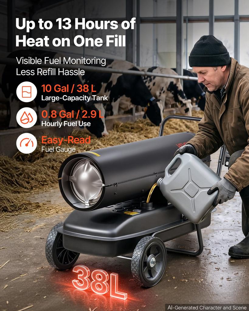 VEVOR Forced Air Kerosene Heater, 30kW Portable Diesel Torpedo Space Heater, for Garage, Warehouse, Workshop, Job Site, Construction
