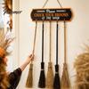 Halloween Home Decor Broom Parking Sign, Check Your Brooms Wooden Wall Hanging Sign Witch with Hooks for Indoor Outdoor Front Porch Creative