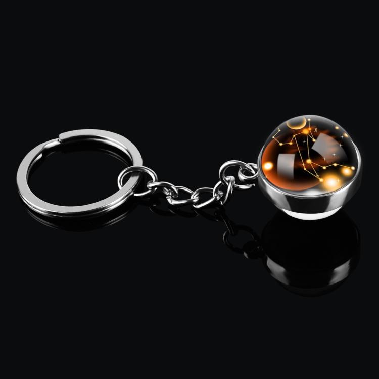 Double Side Glass Ball 12 Zodiac Signs Keychain Metal Key Chain Holder Couples Keychain Gifts Constellation Jewelry Accessories