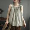 Cotton Linen Vest Women Summer Vintage Loose Casual Sleeveless Tops