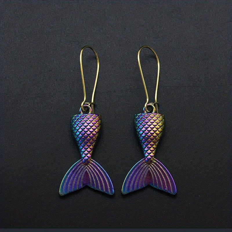 A Pair of Personalized Creative Colorful Stereoscopic Mermaid Tail Earrings for Party Wear