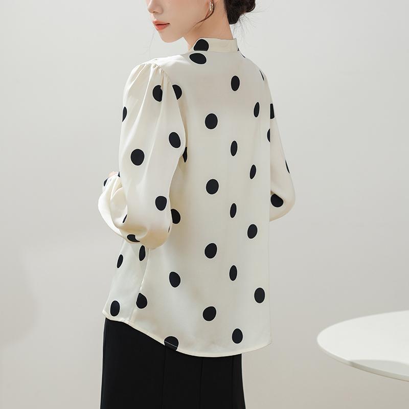 Women Blouses Shirts 2025 Spring Long Sleeve Women Blouse Shirt V-Neck Dot Elegant Blouse Shirt Women Tops J922