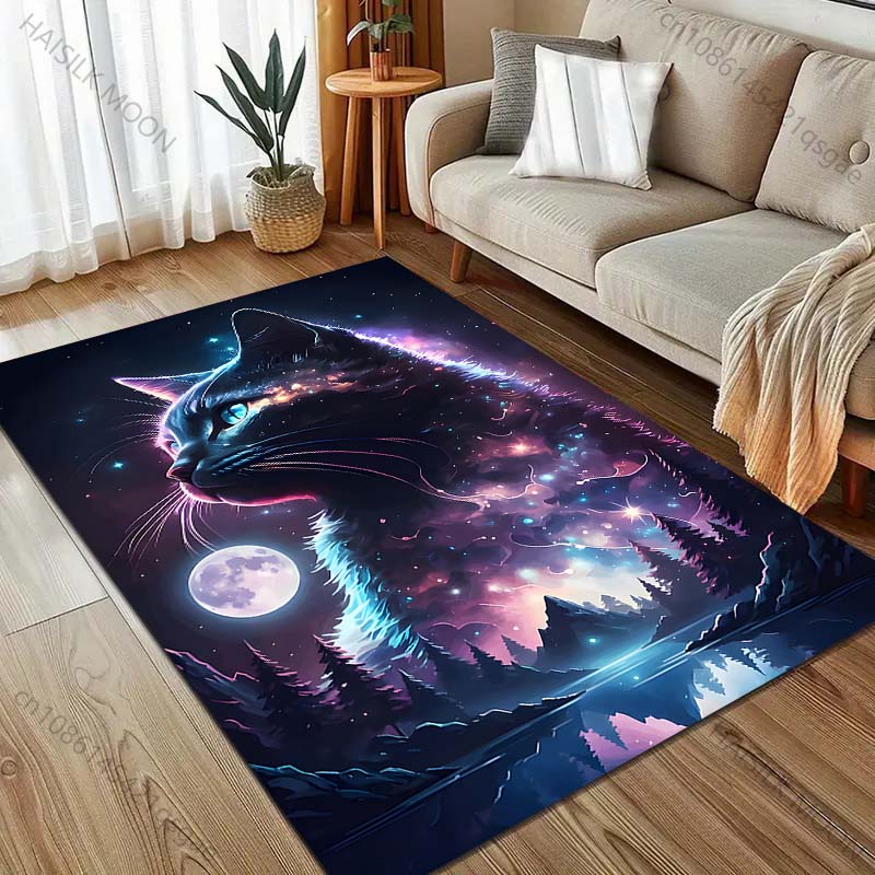 1PC Alfombra de Gato Fantasía Cósmica para Sala de Estar Dormitorio Sofá Decoración del Hogar Alfombrilla Antideslizante Regalo de Lujo
