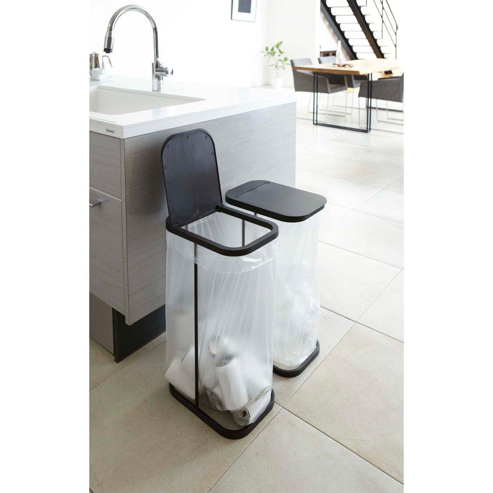 Yamazaki Jitsugyo Trash Can Set of 3 Garbage Bag Holder with Lid Separation Slim Kitchen Luce Black 7553 3SET (YAMAZAKI)