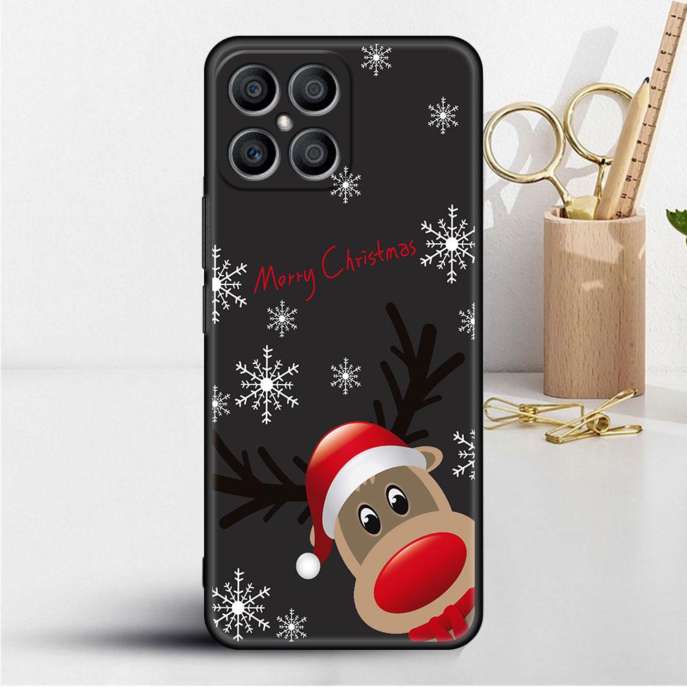 Red Nose Elk Santa Claus Case For Huawei Honor X8 X9 P50 X7 50 20 8X Play 9A P40 P30 Lite P Smart 2021 Black Phone Coque