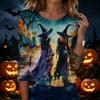 Women's Casual Halloween Print Neck 3/4 Sleeve T-Shirt Top