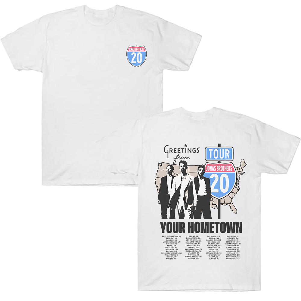 Jonas Brothers Greeting's From Your Hometown Route 20 Tour Tee Vintage Band T-Shirt Harajuku Streetwear Unisex Summer Cotton Top
