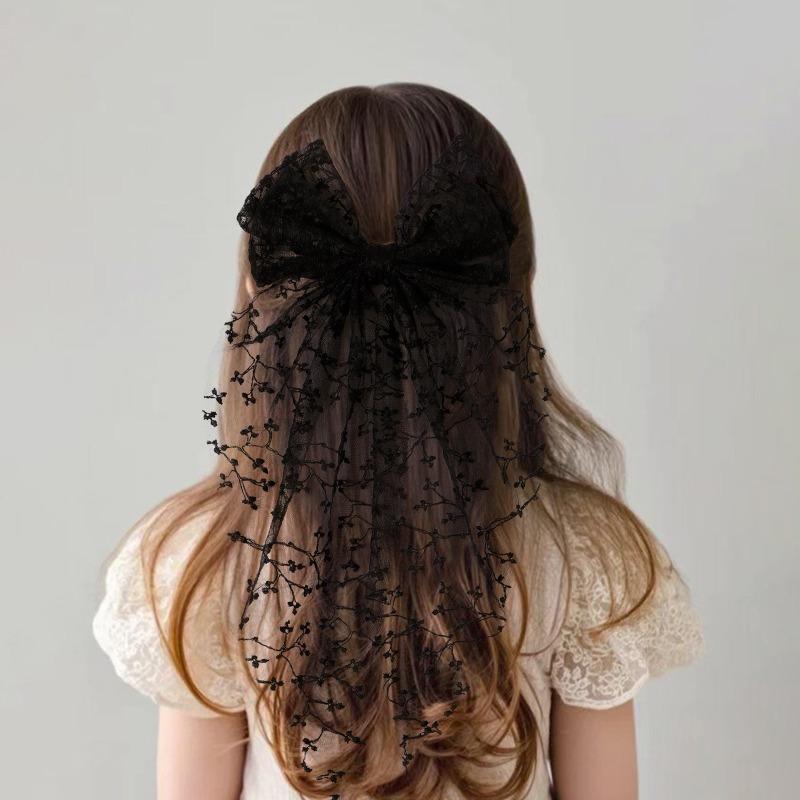 Lace Bow Children's Hair Accessory Sweet Forest-style Hair Clip Elegant Ribbon Mesh Embroidered Hair Clip for Women