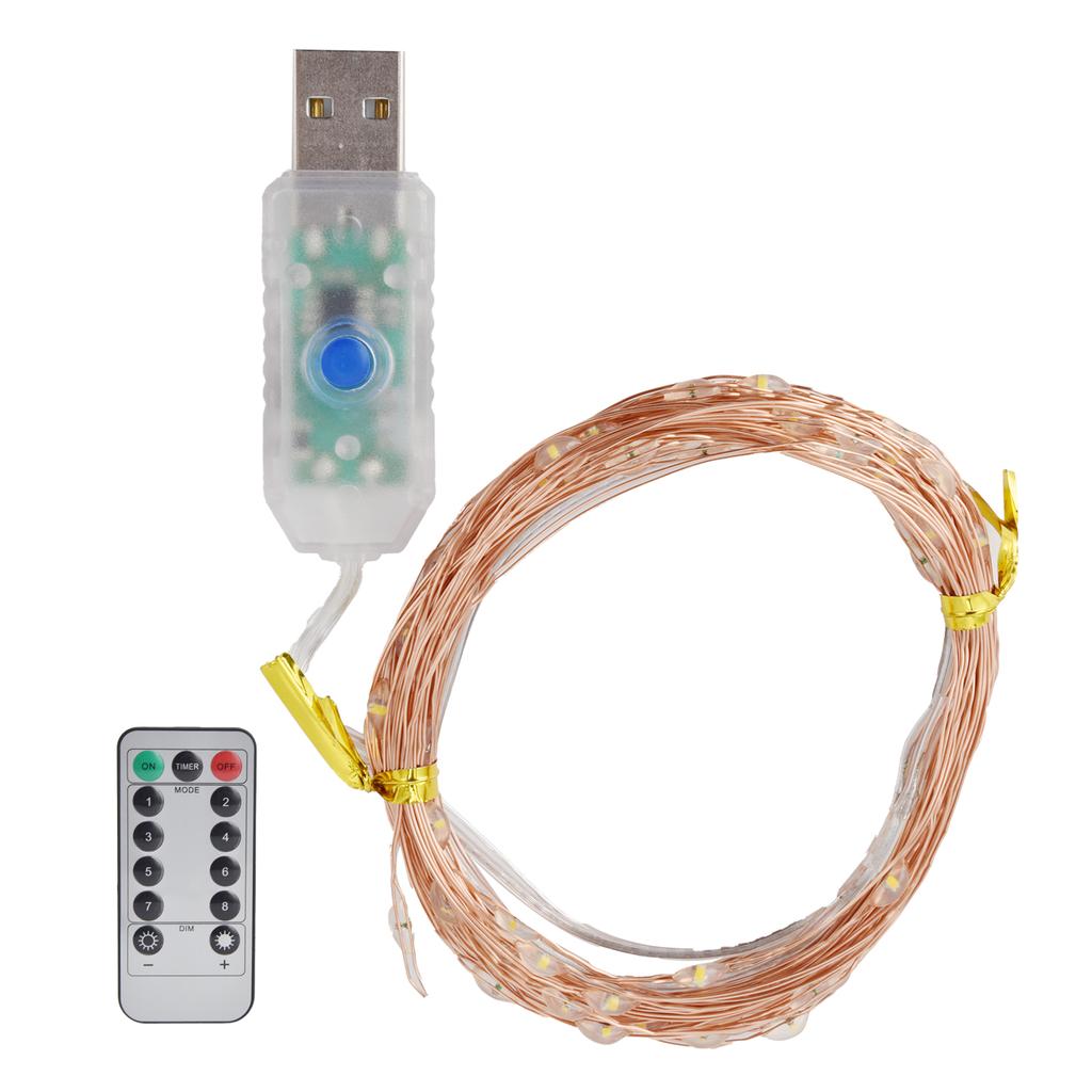LED Remote Control String Light 8 Modes USB Powered 33ft/100LED Copper Wire String Light