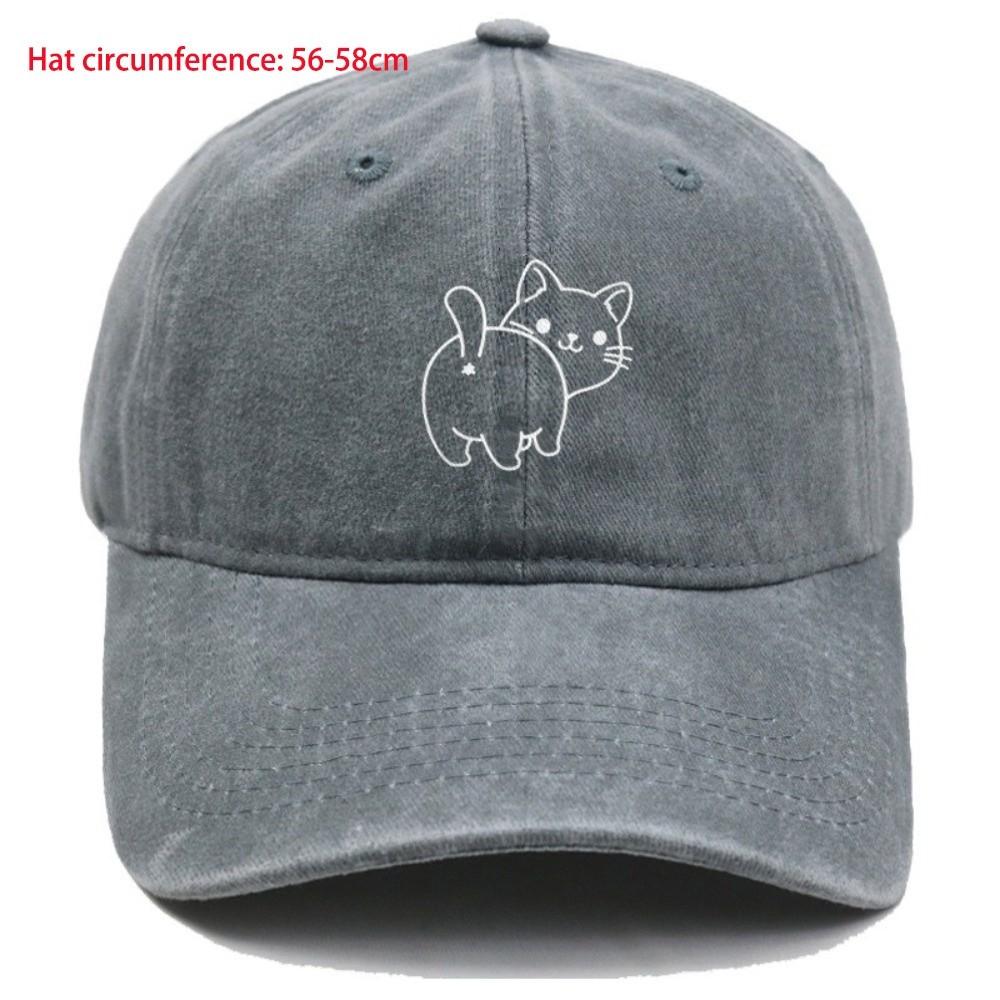 Cotton Fabric Baseball Cap Butt Cat Embroidery Baseball Hat Vintage Dad Hat  Outdoor
