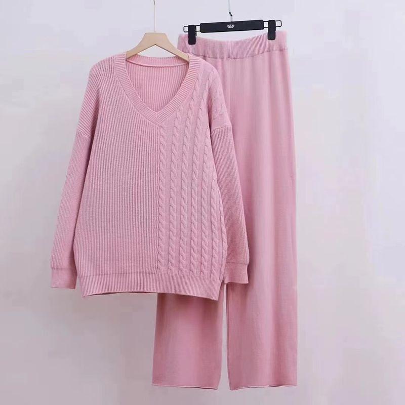 

Модный Свободный Модный Вязаный Необычный Свитер Свободные Брюки Костюм-двойка Комплект свитер и брюки Pink L