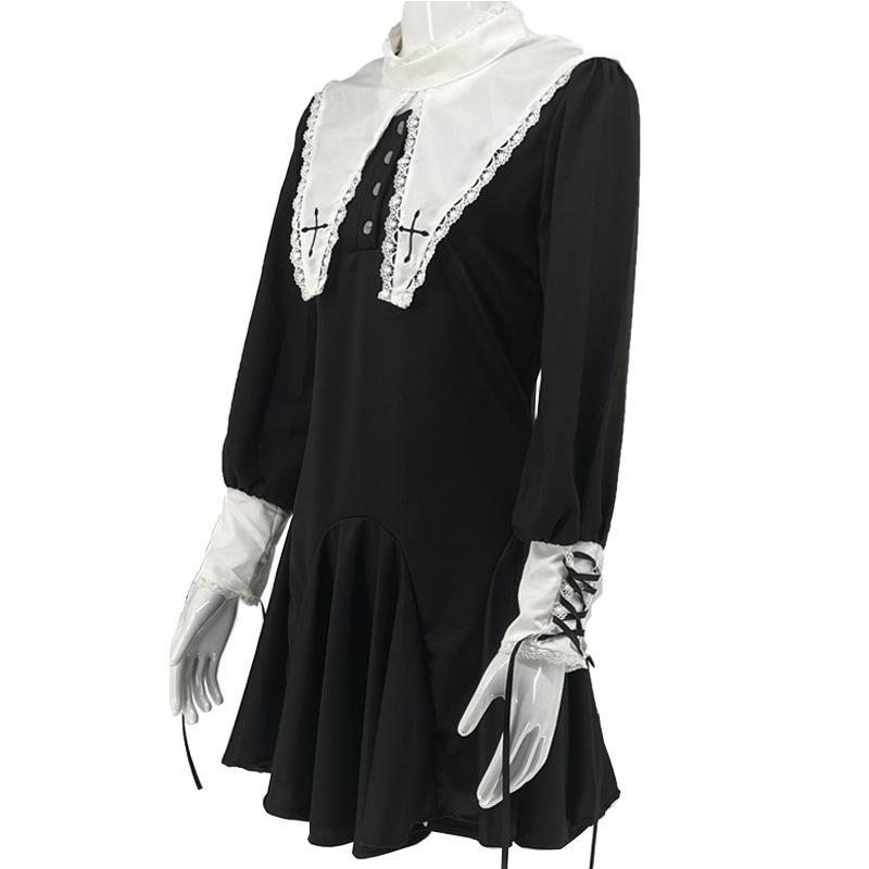 Nun Hallween Lolita Costume Polyester Fabric Party Girl Clothes Props Black