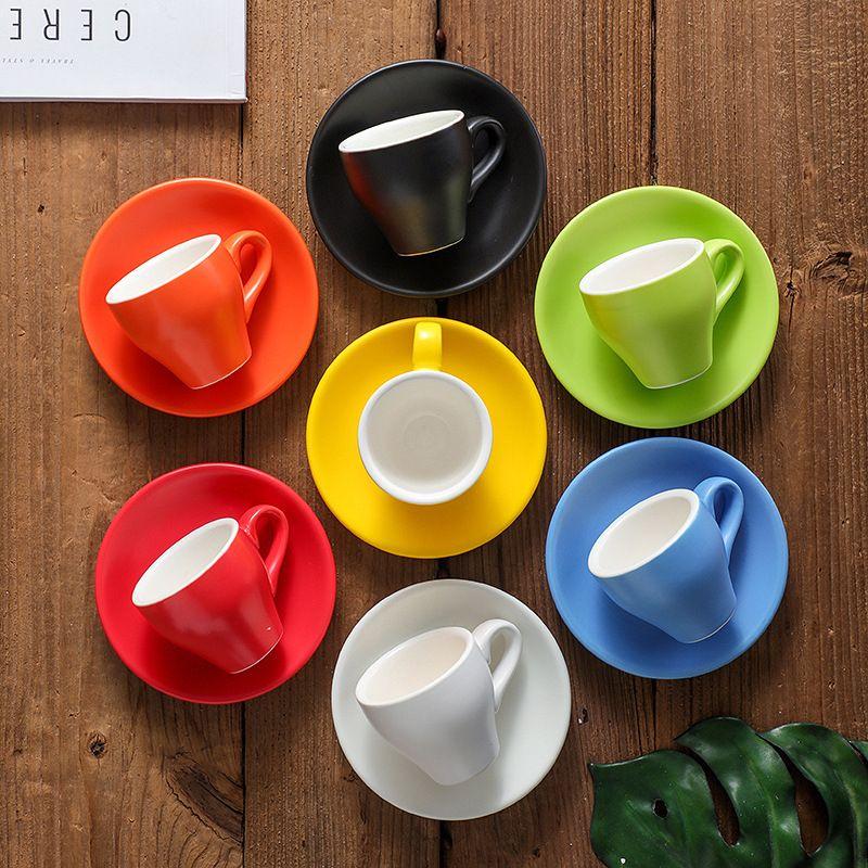 Thickened Ceramic Coffee Cup Set 80ML Italian Espresso Cup Plate Small Cup Colorful with Plate Spoon Drinkware