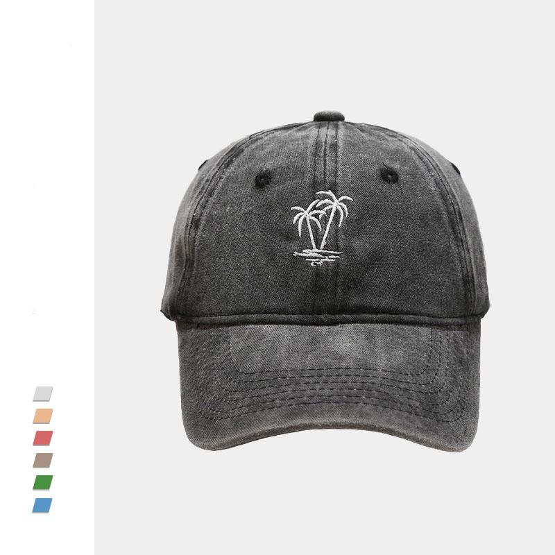 

New retro washed embroidered baseball hat personality versatile couple soft top curved brim shading cap women