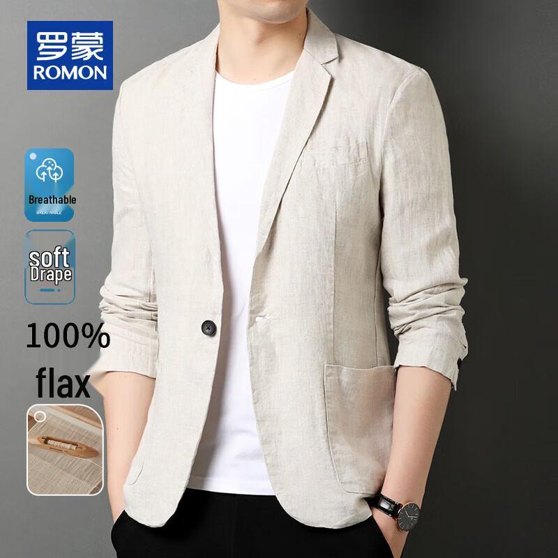 ROMON Men's 100% Linen Slim Fit Casual Blazer