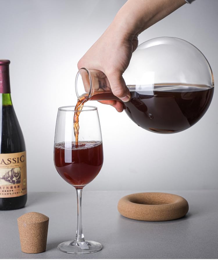 1000ml Wine Decanter, Elegant Wine Decanter Set with Waiter's Corkscrew, Cork Ring, and Conical Cork Stopper, Lead-Free, Clear, for Red and White Wine