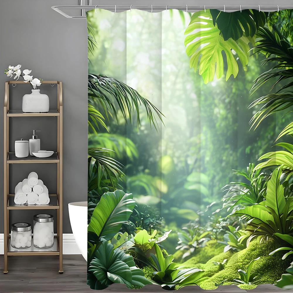 Grünes Blatt Wald Baum Grünzeug Grün Heilend Duschvorhang, Badezimmer Dekorativer Duschvorhang, Wasserdichter Duschvorhang mit