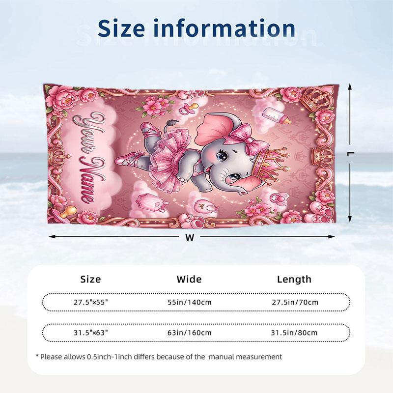 Elephant Theme Beach Towel Personalized Custom Name & Text Soft Quick Dry Beach Towel for Swimming Travel