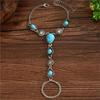Vintage Ethnic Summer Bohemian Design Bracelet for Women Trendy Oval Cracked Imitation Turquoise Chain Ring Party Jewelry