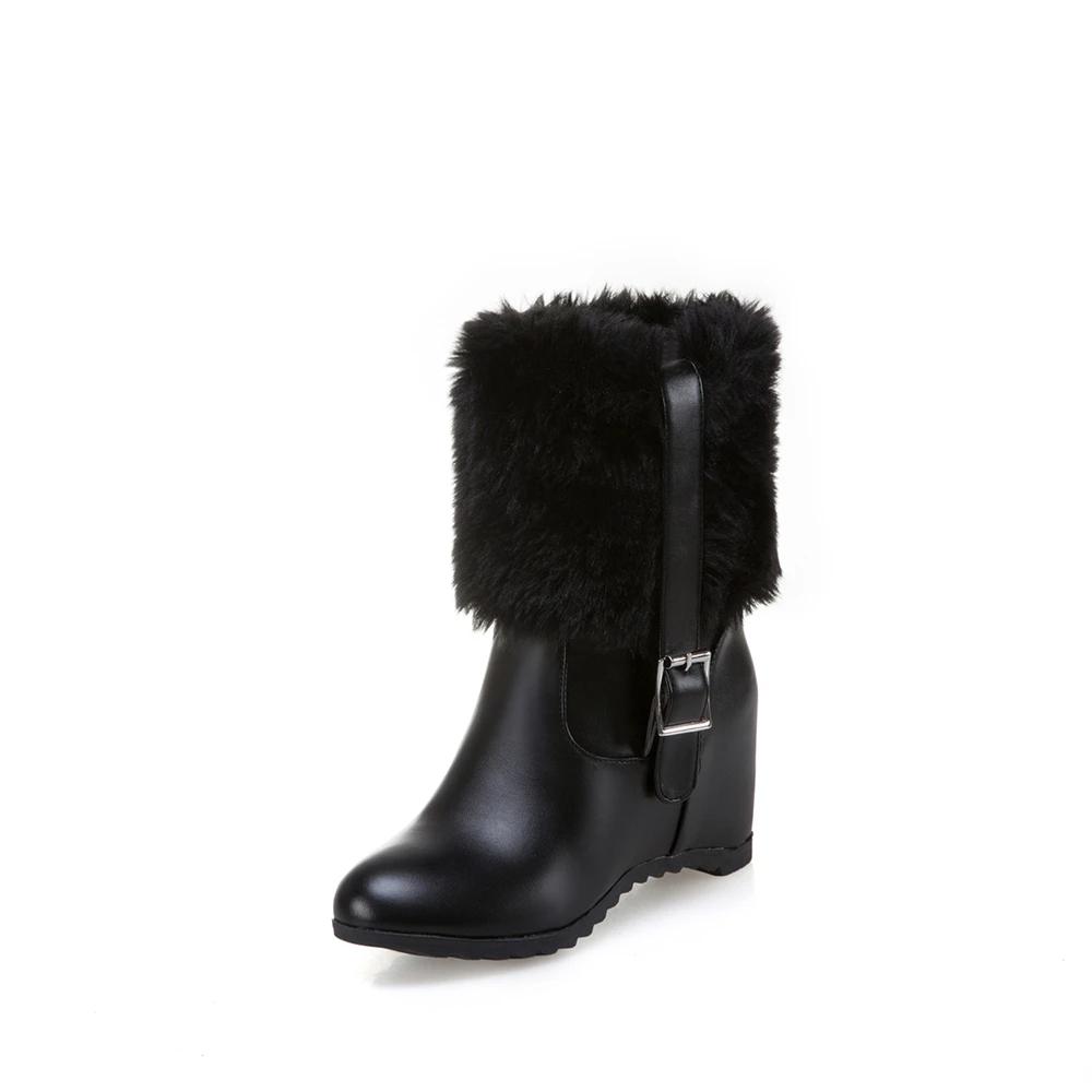 

Модные женские ботильоны на меху с увеличением роста, повседневные лаконичные ботинки с пряжкой, женская обувь на высоком каблуке, женские зимние ботильоны, белые, черные 34 чёрный
